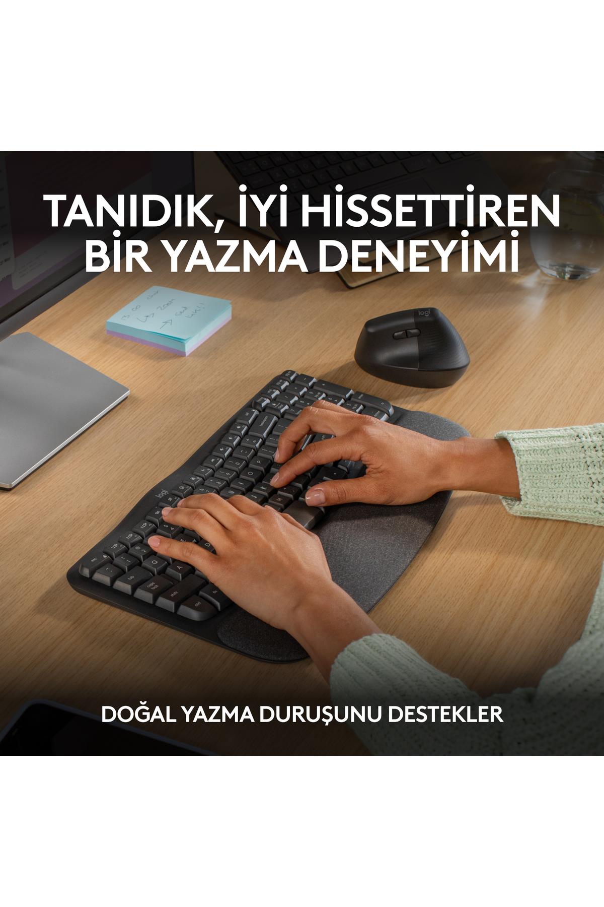 Wave Keys Kablosuz Bluetooth Dolgulu Avuç İçi Destekli Ergonomik Türkçe Q Klavye - Siyah