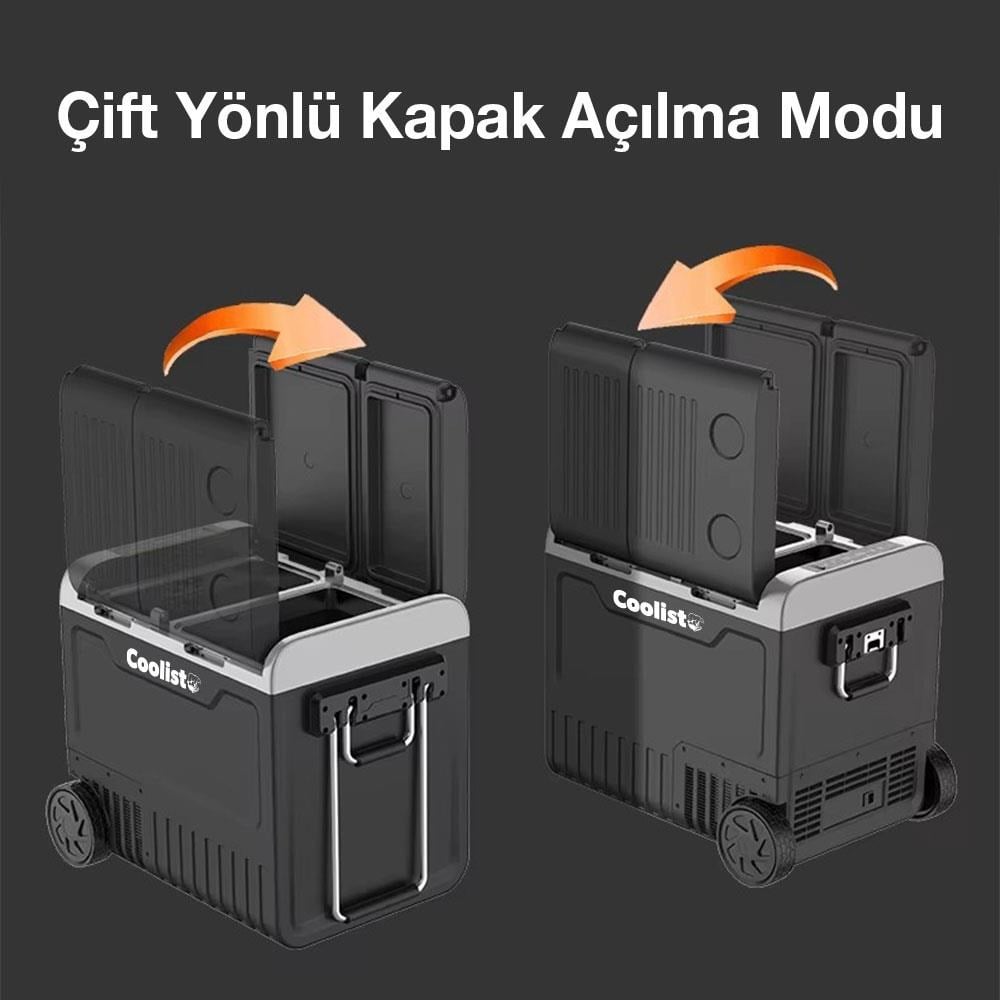 Coolist CLK65W 12/24Volt 220Volt 65 Litre Çift Bölmeli Tekerlekli Outdoor Kompresörlü Oto Buzdolabı/Dondurucu