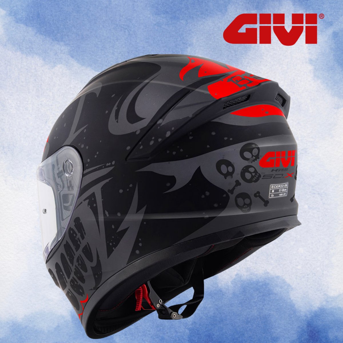 GIVI 50.X BONES MAT SİYAH-KIRMIZI KASK