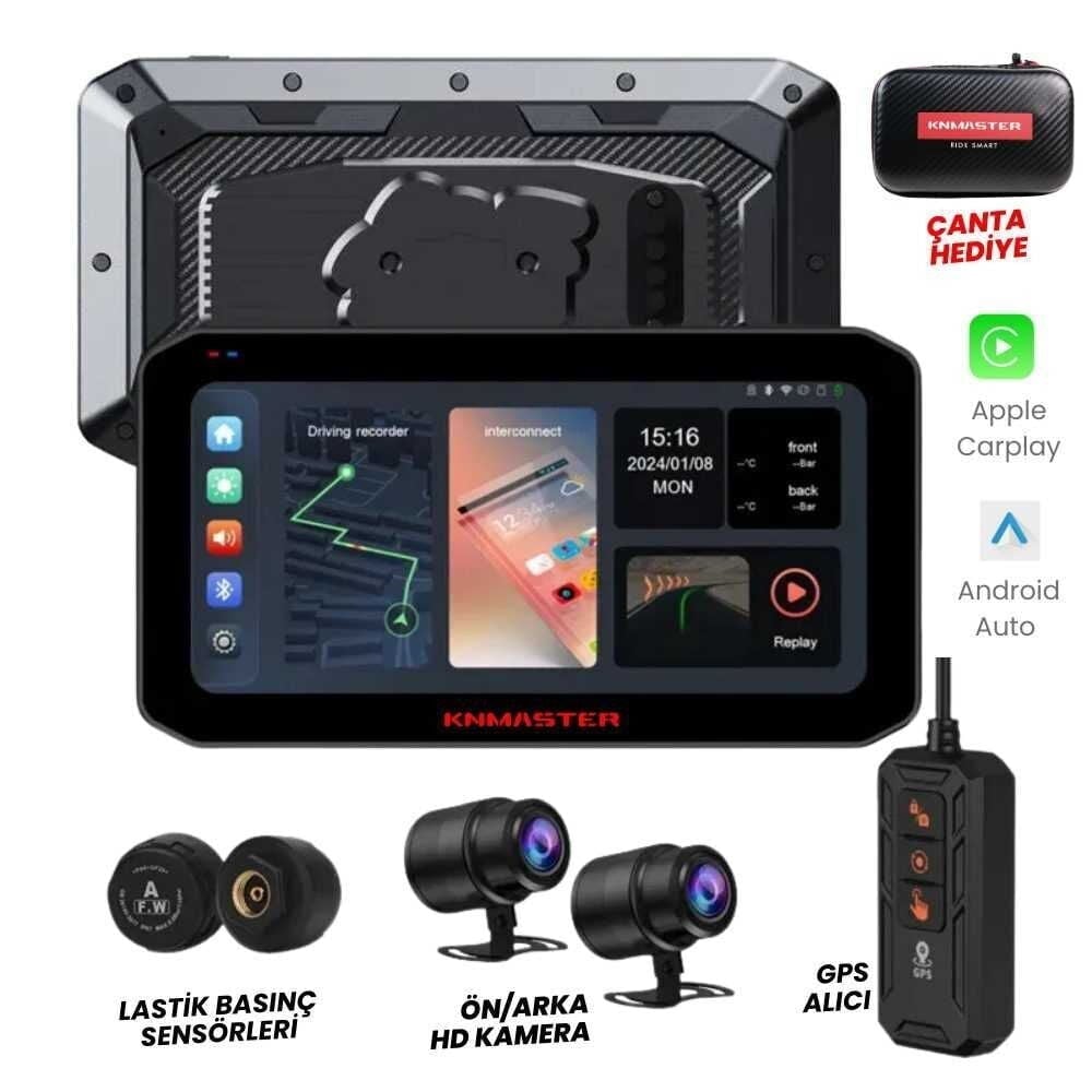 KN Master MotoPlay 2000 – 6.25” 2K Çift Kameralı Kablosuz CarPlay & Android Auto Destekli Motosiklet Multimedya Ekranı
