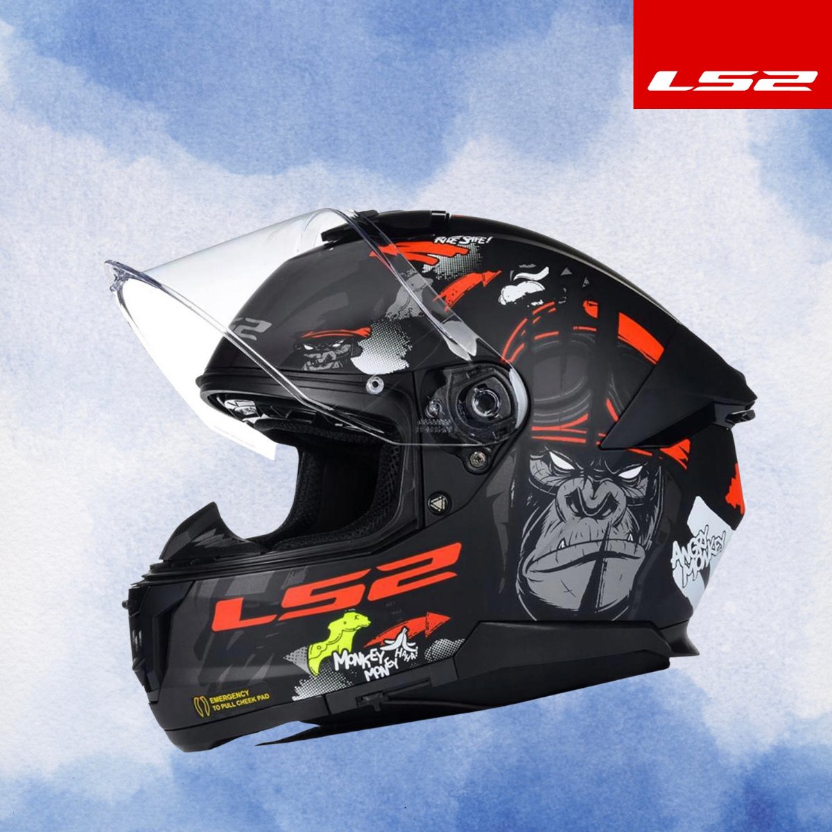 LS2 STREAM 2 ANGRY MONKEY MAT SİYAH KASK