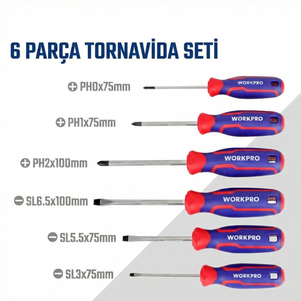 WORKPRO WP200551 21 Parça CR-V Duvar Askı Aparatlı Profesyonel Manyetik Tornavida Seti