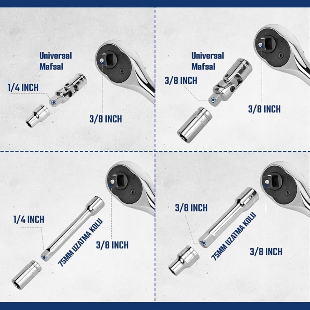 WORKPRO WP202524 1/4'’ 3/8’’ Metrik 75 Parça Cr-V Profesyonel Lokma Takımı