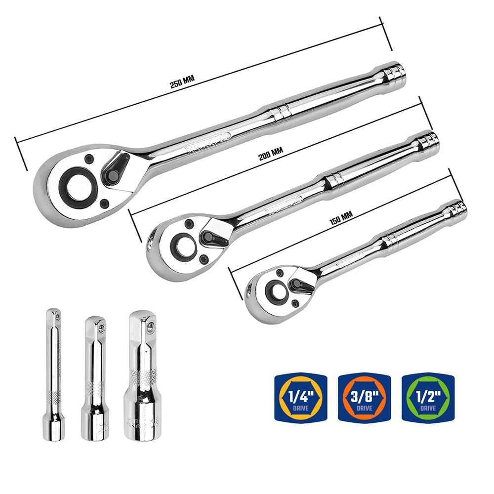 WORKPRO WP202530 1/4'’ 3/8’’ 1/2'’ Metrik/İnç 164 Parça Cr-V Ağır Hizmet Lokma ve Kombine Anahtar Takımı