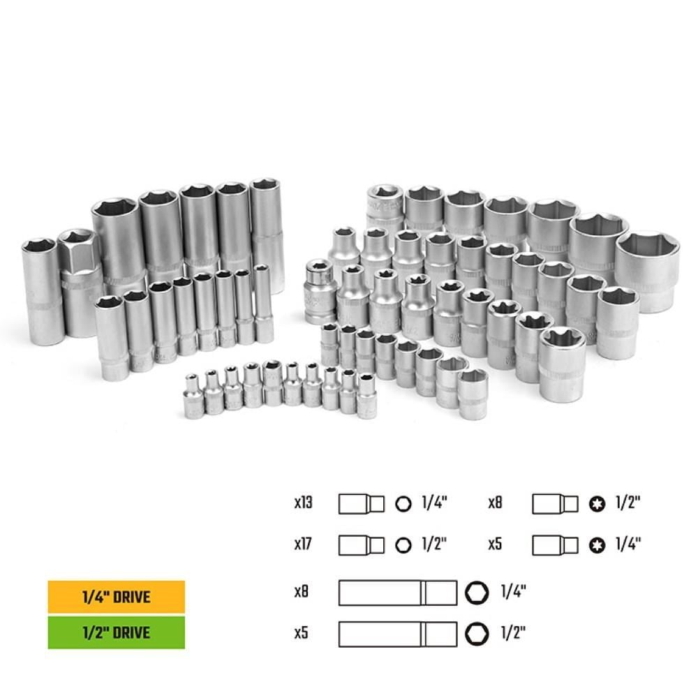 WORKPRO WP202535 1/4'’ 1/2'’ 108 Parça Cr-V Metrik Profesyonel Lokma Takımı