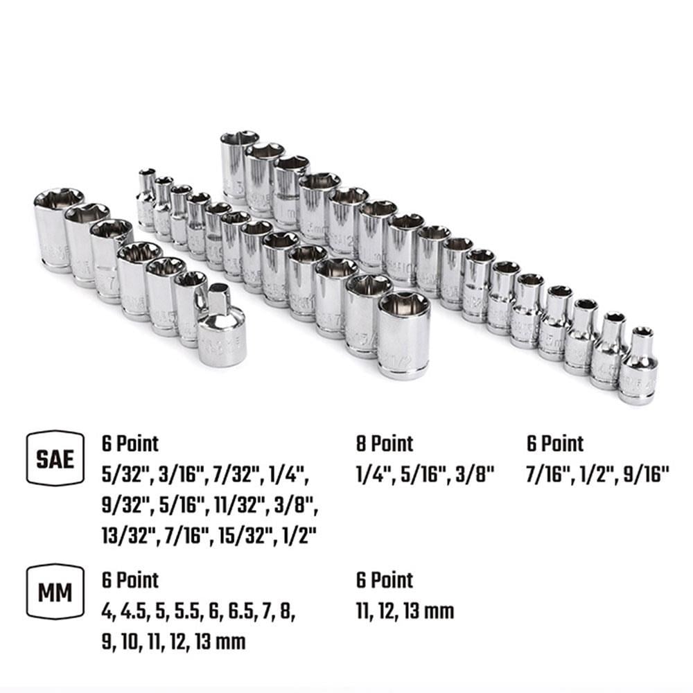WORKPRO WP202536 39 Parça 3/8’’ 1/4’’ CR-V Metrik/İnç Profesyonel Lokma Takımı