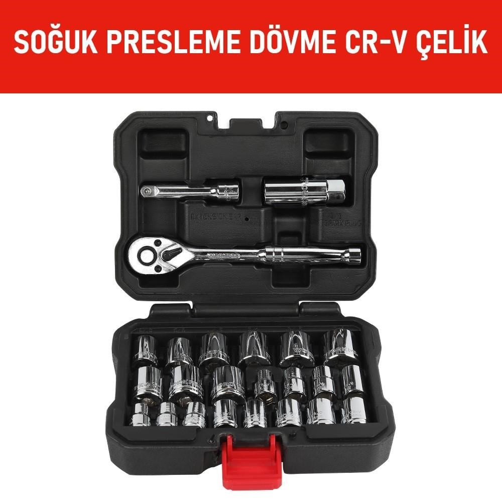 WORKPRO WP202541 3/8'’ CR-V 24 Parça Metrik/İnç Ağır Hizmet Lokma Takımı
