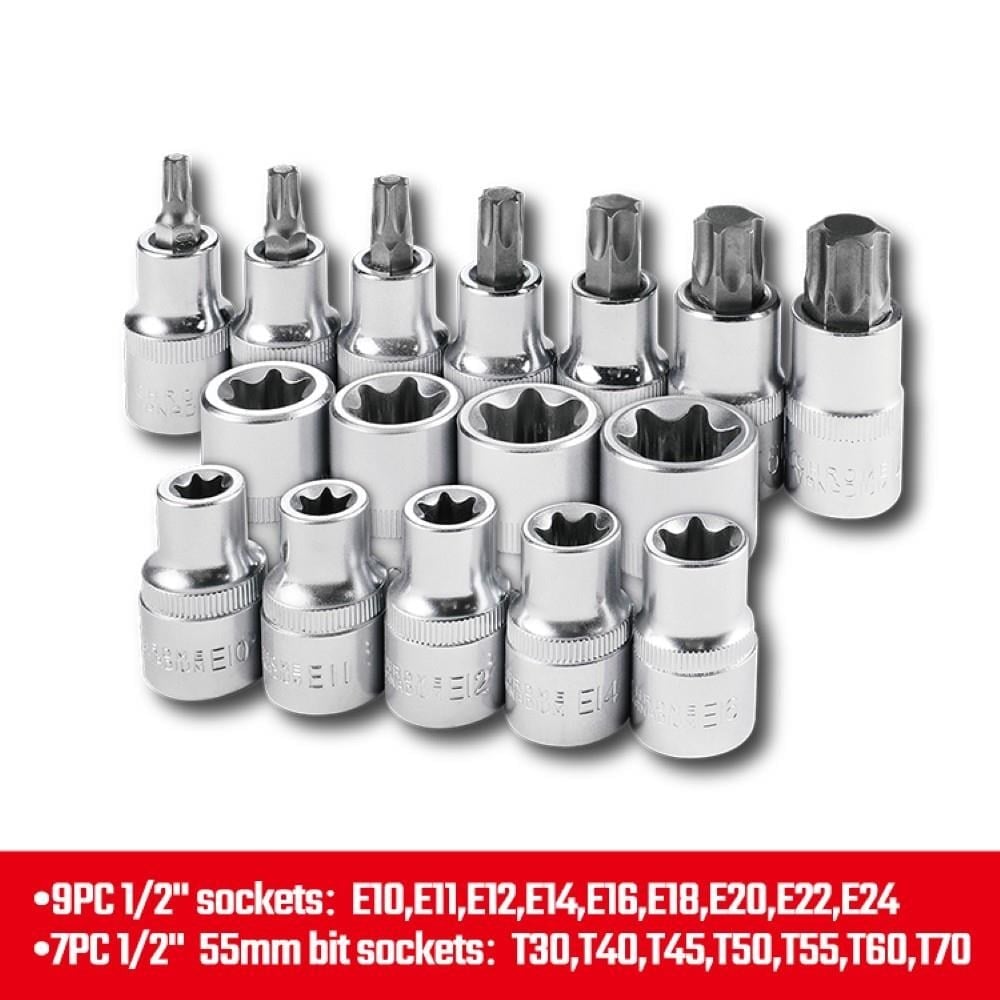 WORKPRO WP202596 1/2'’ CR-V 16 Parça Ağır Hizmet Torx Lokma Soketi / Ucu