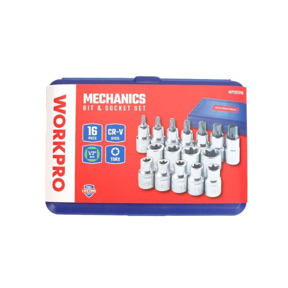 WORKPRO WP202596 1/2'’ CR-V 16 Parça Ağır Hizmet Torx Lokma Soketi / Ucu