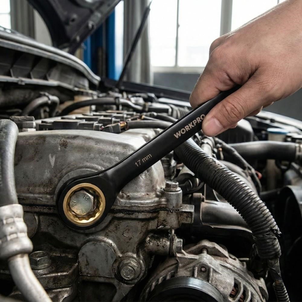 WORKPRO WP202602 8-19mm 9 Parça CR-V Profesyonel Cırcır Kombine Anahtar Takımı + Bez Taşıma Kılıfı