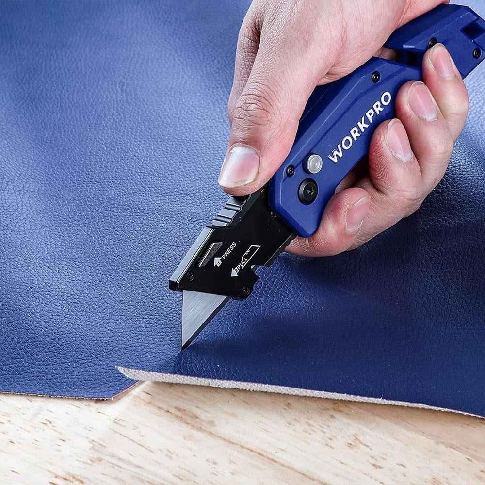 WORKPRO WP211008 Profesyonel Katlanır Çok Amaçlı Rötuş Maket Bıçağı + 10 Adet Yedek Bıçak