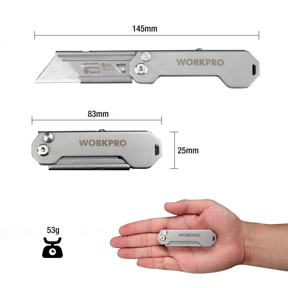 WORKPRO WP211016 Paslanmaz Çelik Gövde Katlanır Rötuş Maket Bıçağı
