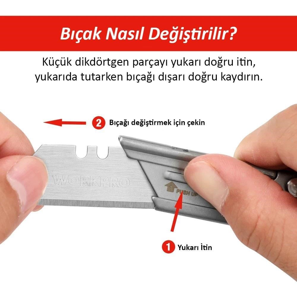 WORKPRO WP211016 Paslanmaz Çelik Gövde Katlanır Rötuş Maket Bıçağı