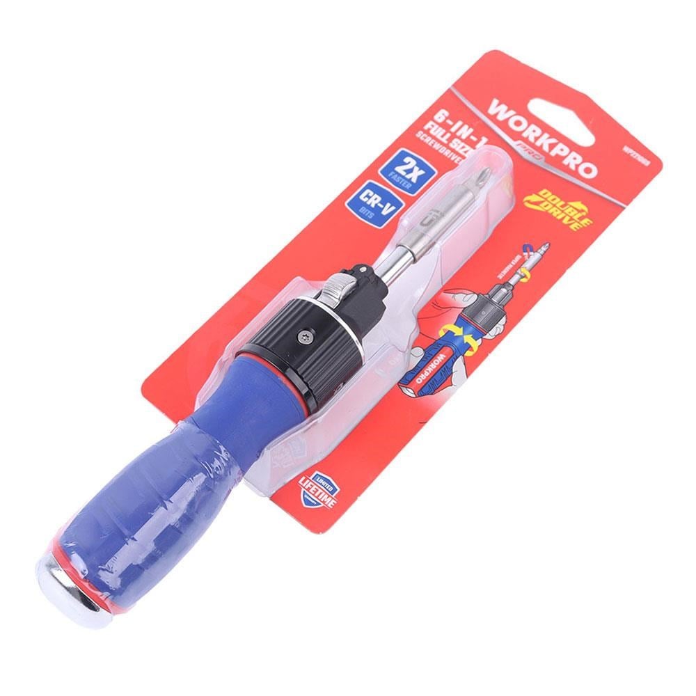 WORKPRO WP221069 6-IN-1 Profesyonel CR-V Cırcırlı Manyetik Tornavida Seti