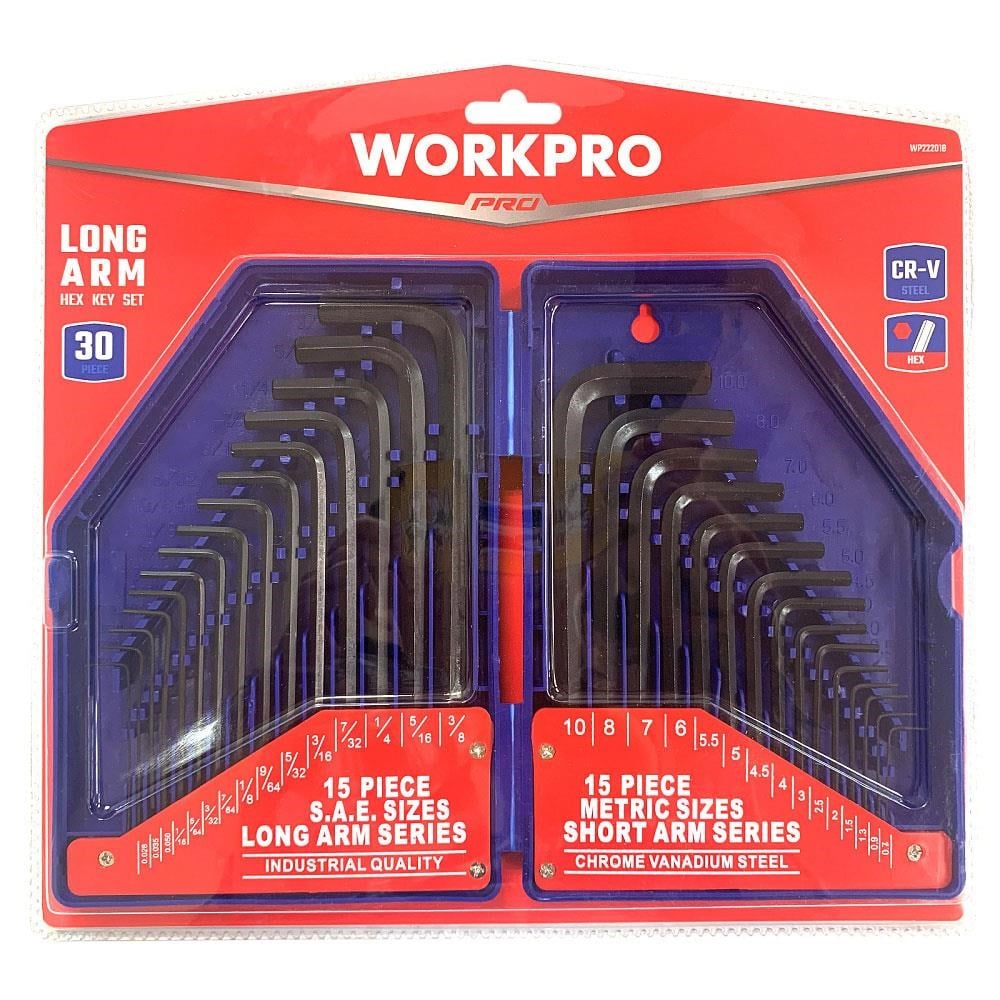 WORKPRO WP222018 30 Parça Uzun Boy CR-V Metrik/İnç Profesyonel Allen Anahtar Takımı