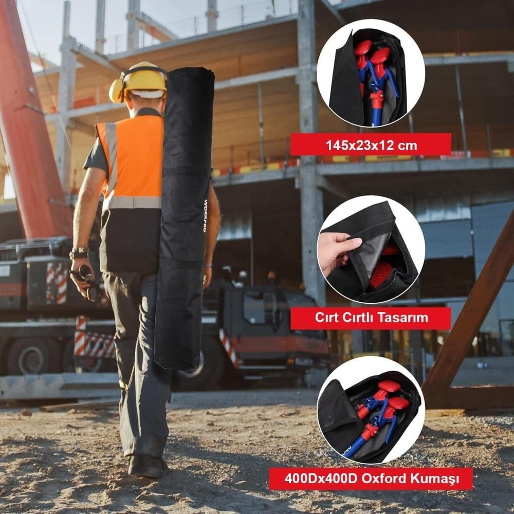 WORKPRO WP289034 137-290cm 70Kg Teleskobik Mandallı Ayarlanabilir 2’Li Çelik Destek Direği + Taşıma Çantası