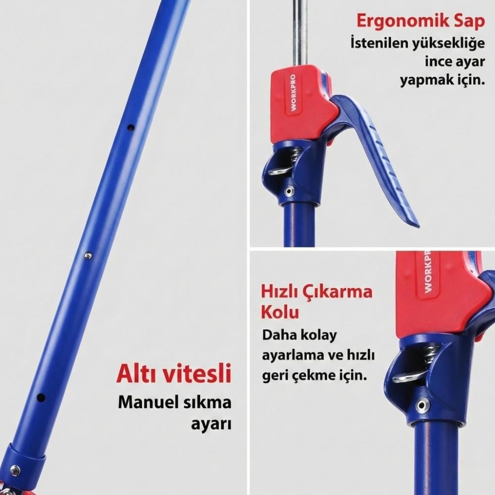 WORKPRO WP289035 60-115cm 70Kg Teleskobik Mandallı Ayarlanabilir 2’Li Çelik Destek Direği + Taşıma Çantası