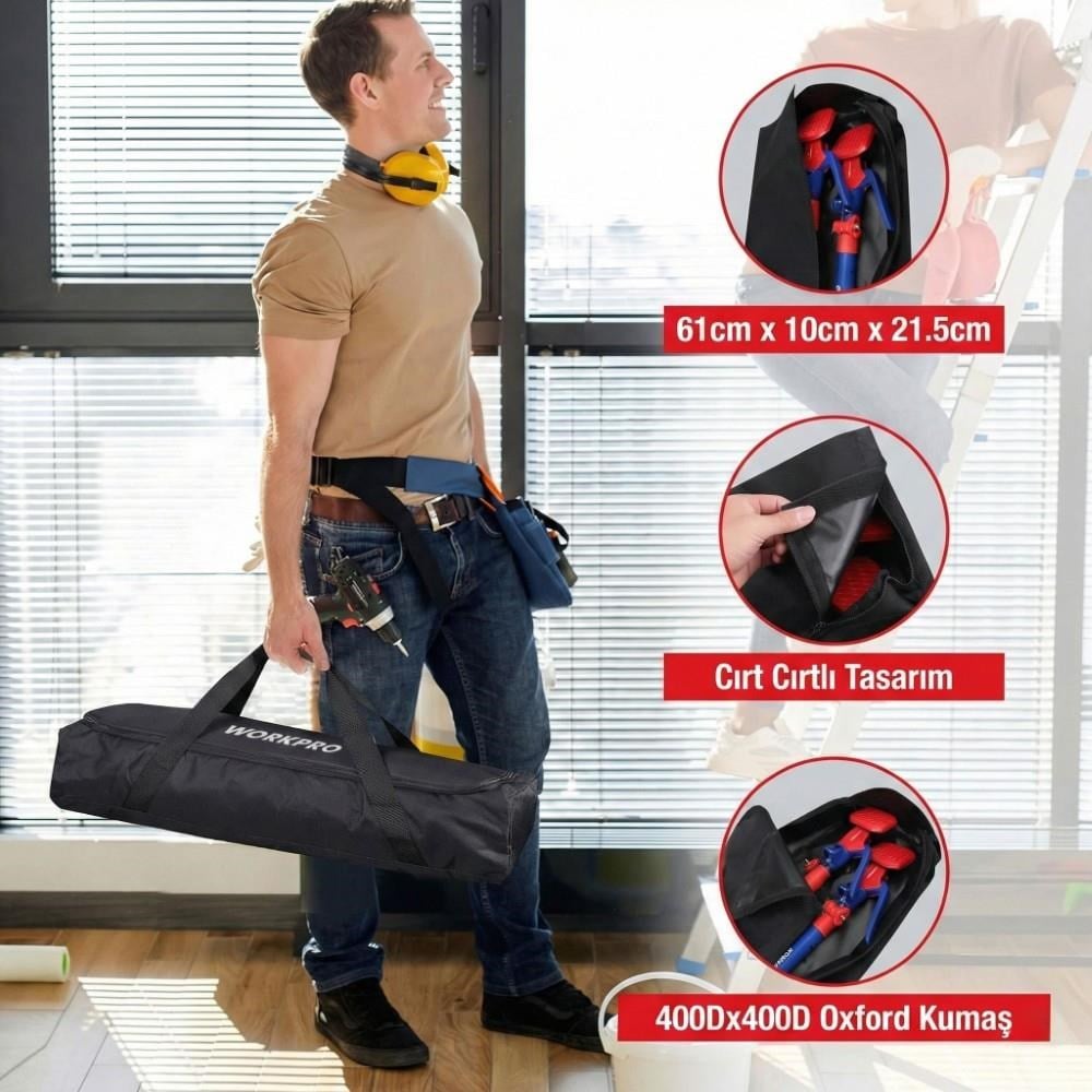 WORKPRO WP289036 47-75cm 70Kg Teleskobik Mandallı Ayarlanabilir 2’Li Çelik Destek Direği + Taşıma Çantası
