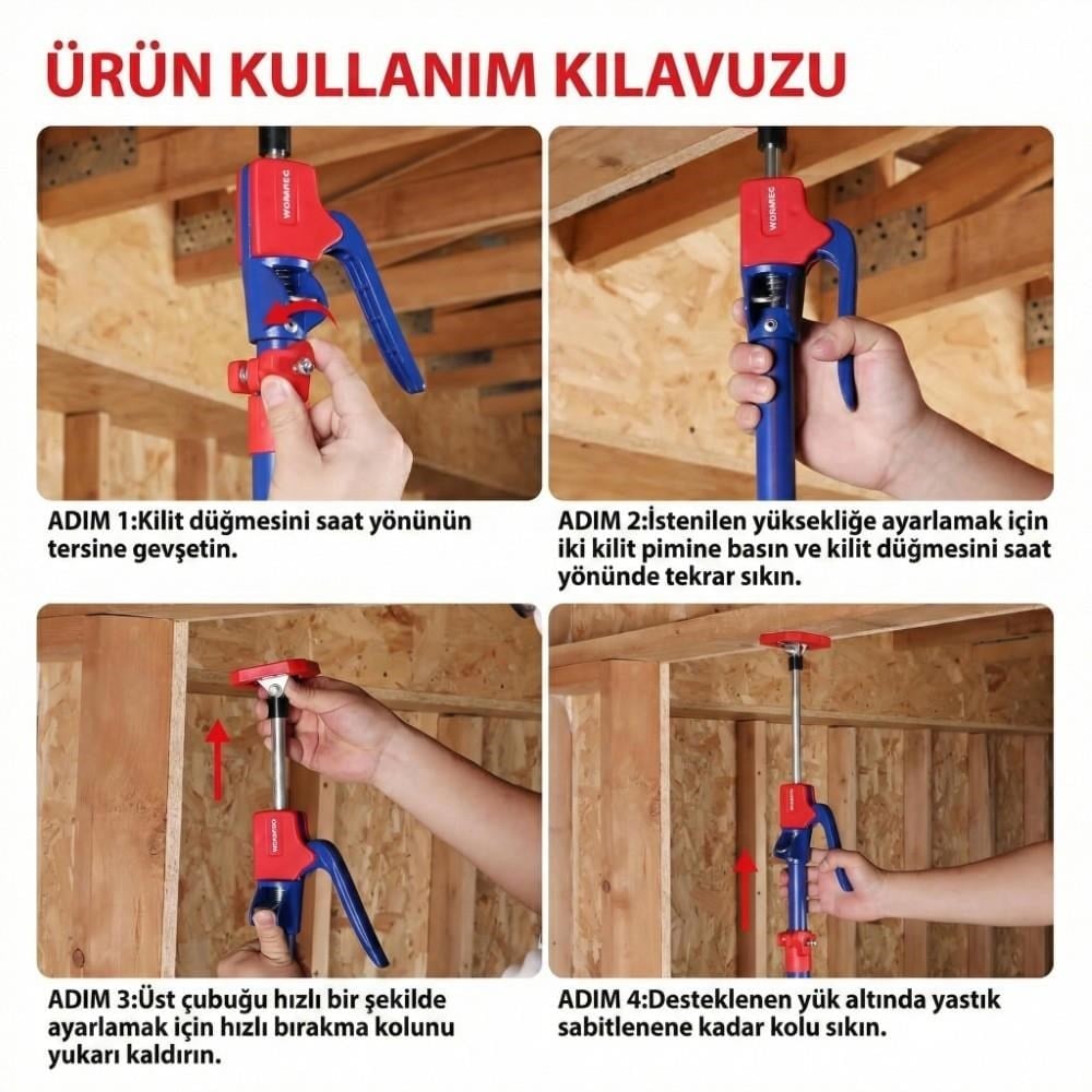 WORKPRO WP289036 47-75cm 70Kg Teleskobik Mandallı Ayarlanabilir 2’Li Çelik Destek Direği + Taşıma Çantası