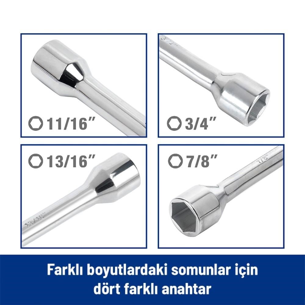 WORKPRO WP314005 17 19 21 23 Cr-V 400mm 4 Kollu Profesyonel Bijon Anahtarı