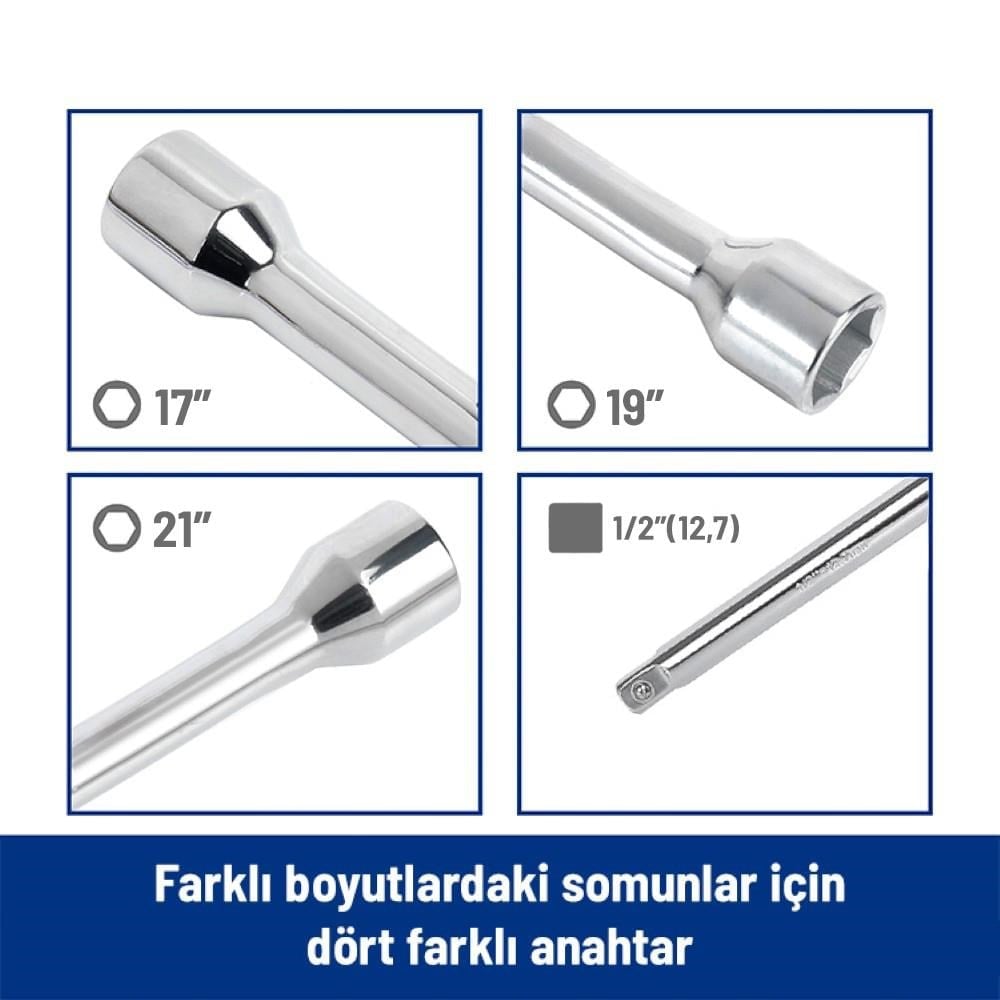 WORKPRO WP314006 17 19 21 1/2’’ Cr-V 400mm 4 Kollu Profesyonel Bijon Anahtarı