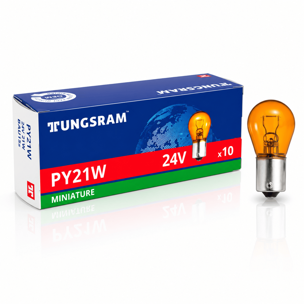 93 24V Turuncu TUNGSRAM 1073 PY21W Halojen Sinyal Ampulü (10'lu Paket)