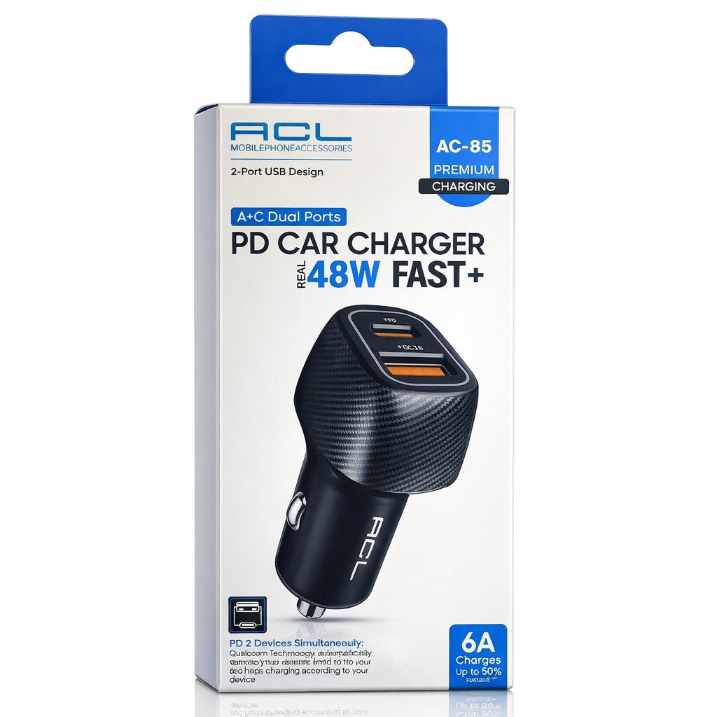ACL AC-85 6A PD 48W Hızlı Oto Şarj Soketi Type-C & USB Araç Şarj Cihazı