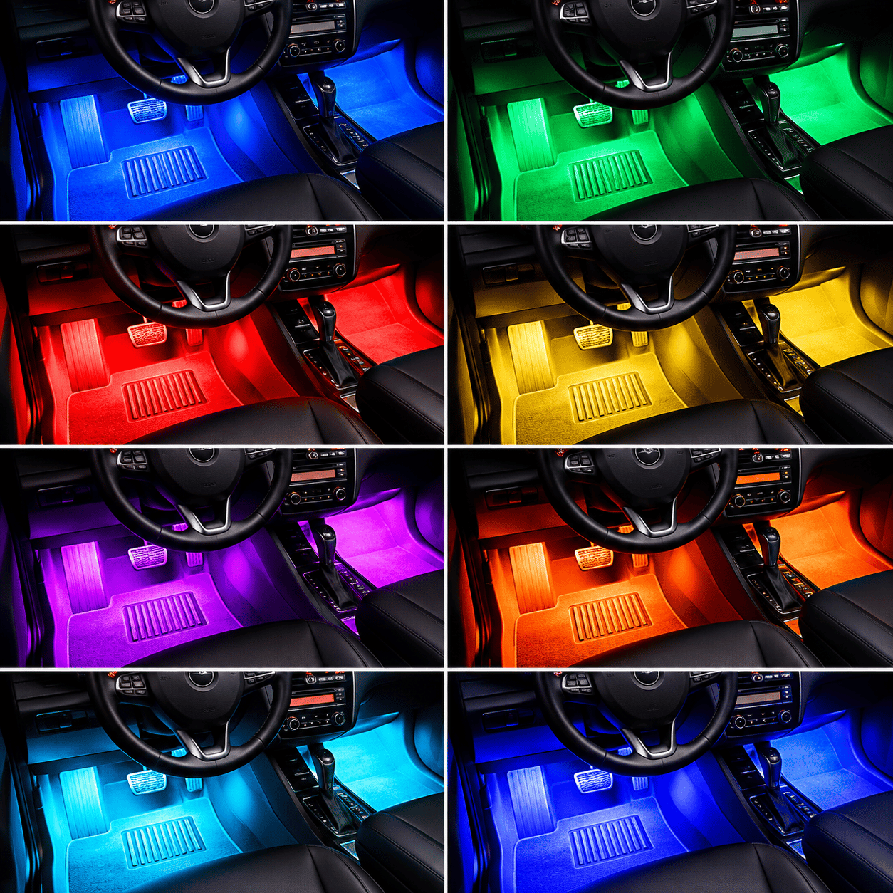 Ayak Altı LED 12'li Sese Duyarlı Kumandalı RGB Çakmaklık Girişli Araç İçi Ambiyans Aydınlatma