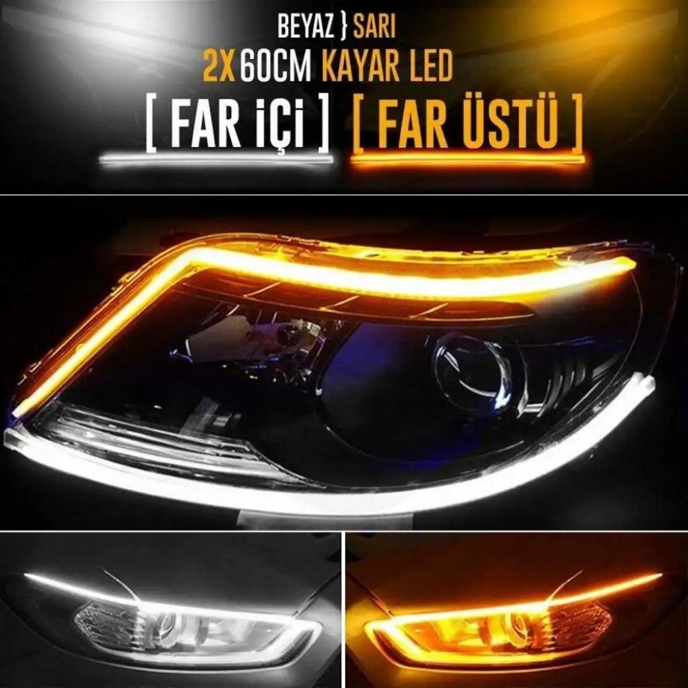 Far Üstü Kayar LED Selamlamalı 60CM Turuncu Beyaz Gündüz Farı Sinyalli LED