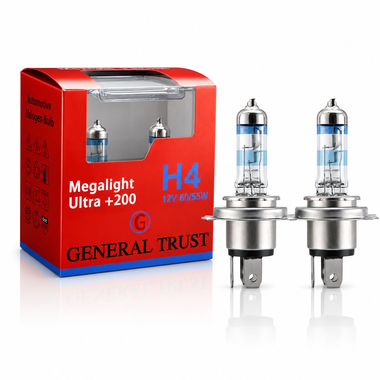 H4 12V 55W %200 Fazla Işık General Trust - Üstün Aydınlatma Performansı (2 Adet)
