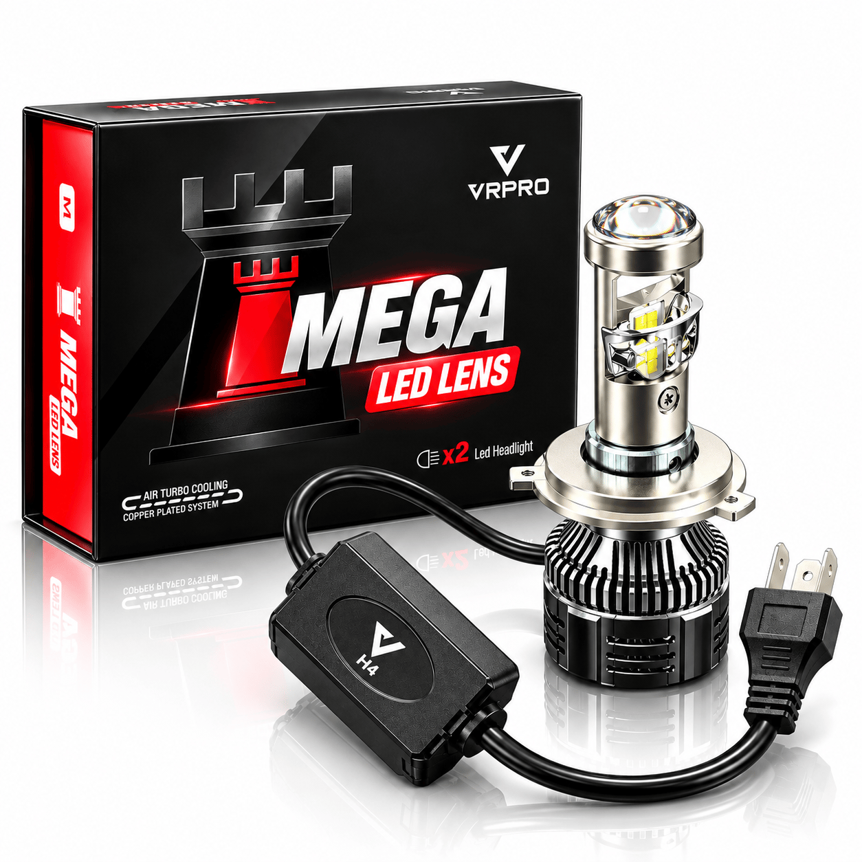 H4 Mega Mercekli LED Xenon Projektör Lensli Kısa Uzun Far Ampulü
