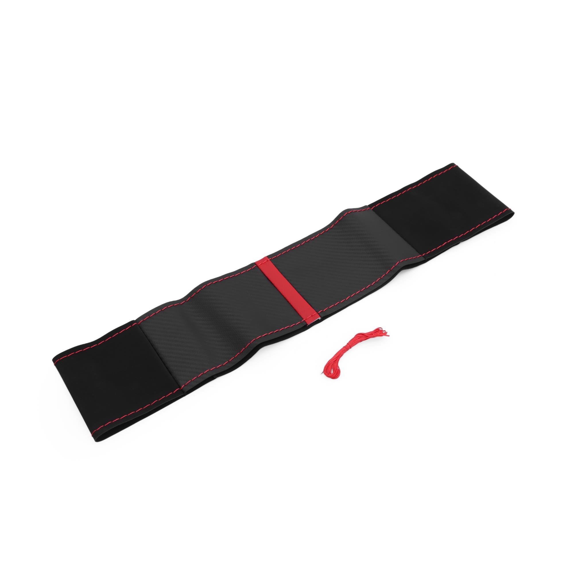 Karbon Alcantara Kırmızı Dikişli Direksiyon Kılıfı Universal Spor Direksiyon Kaplama