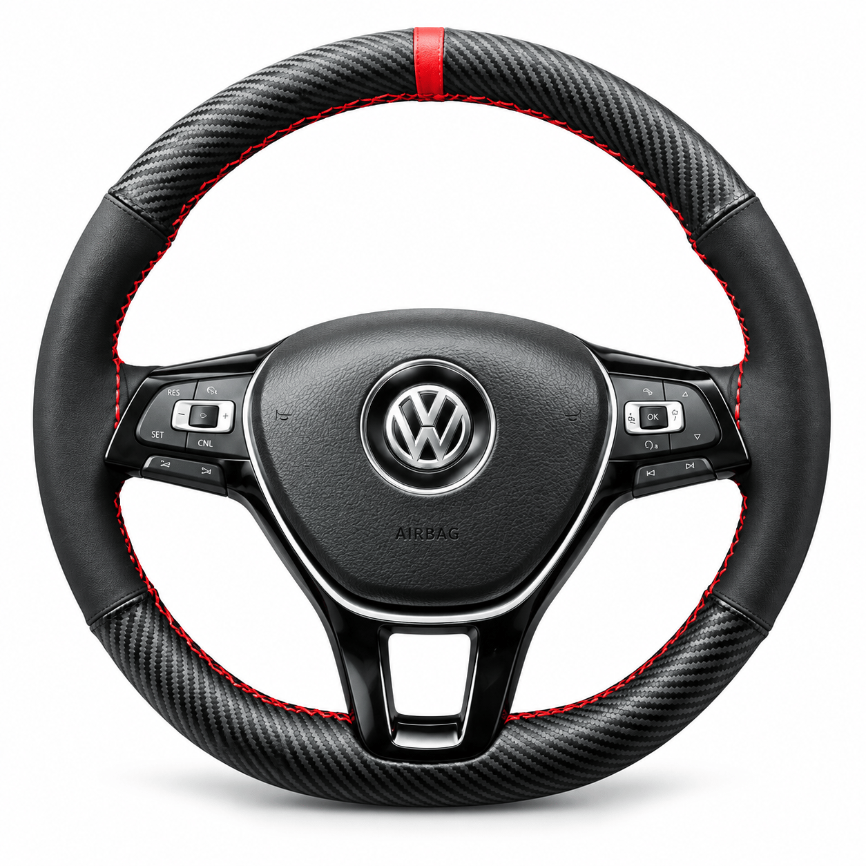 Karbon Alcantara Kırmızı Dikişli Direksiyon Kılıfı Universal Spor Direksiyon Kaplama