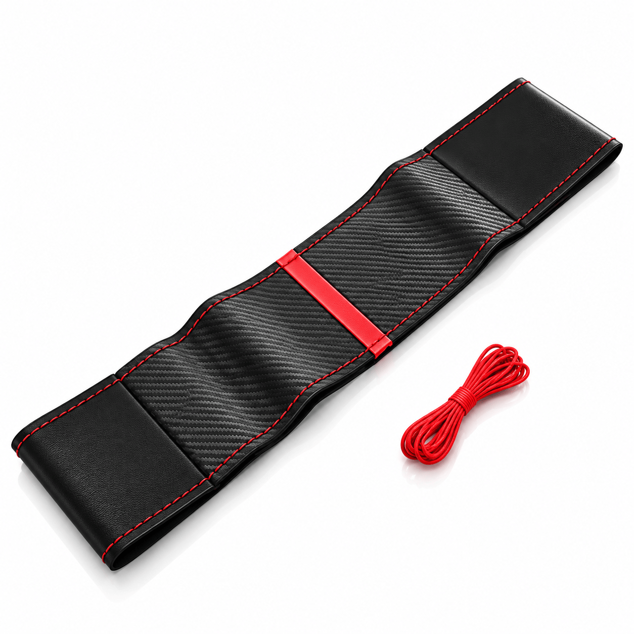 Karbon Alcantara Kırmızı Dikişli Direksiyon Kılıfı Universal Spor Direksiyon Kaplama
