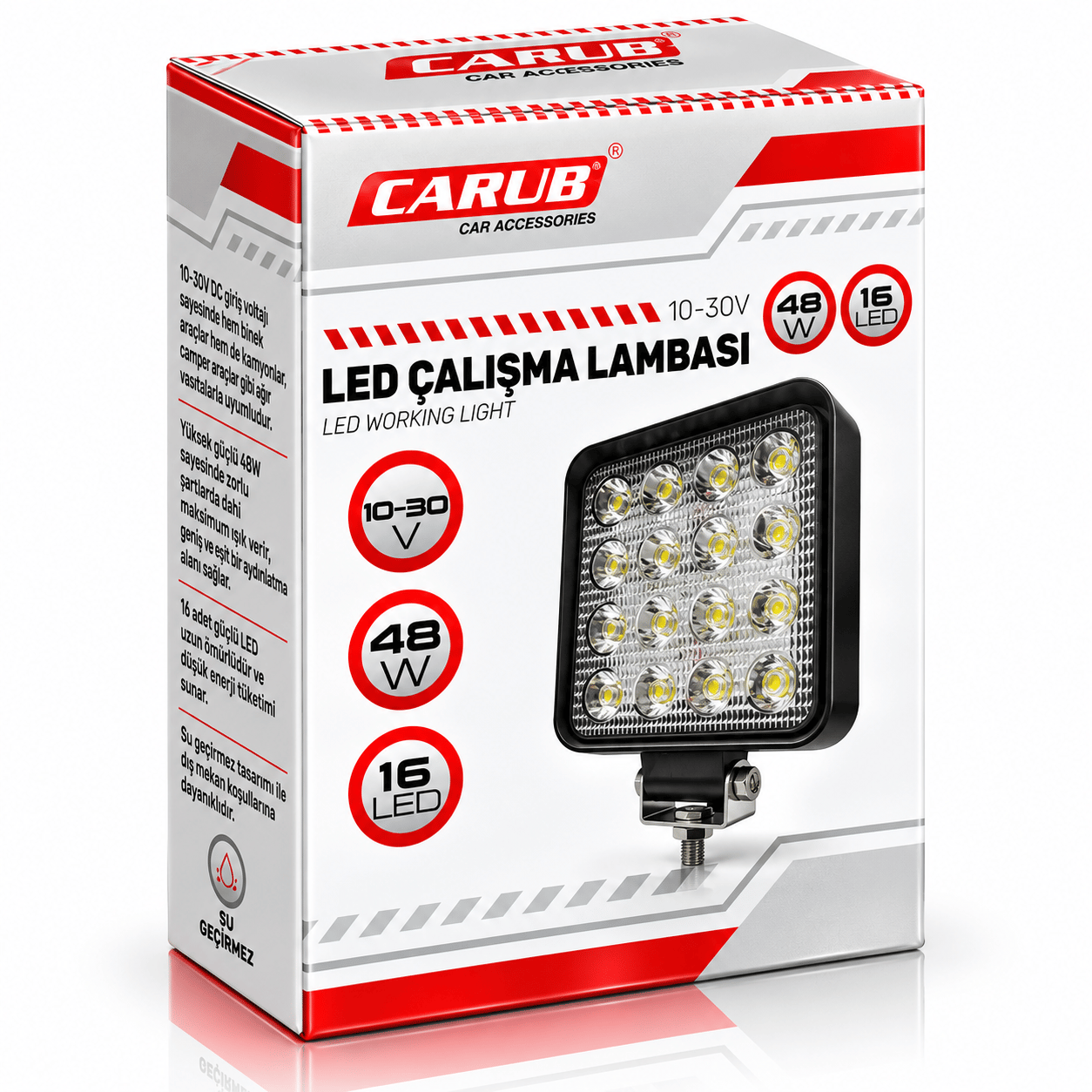 Kare Çalışma Lambası 16 Led 48W 12/30V