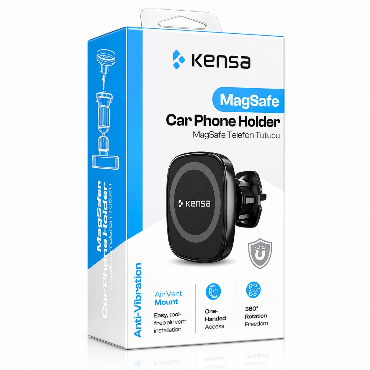 KENSA T-148 MagSafe Uyumlu Araç İçi Telefon Tutucu 360° Manyetik Havalandırma Tipi
