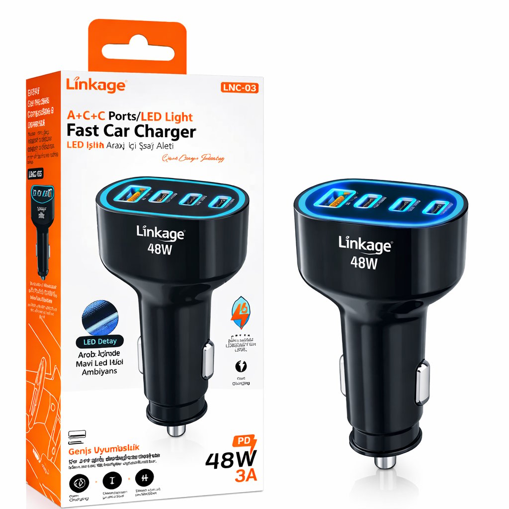 Linkage LNC-03 48W 3A Araç İçi Şarj Soketi Hızlı Şarj Oto USB Şarj Adaptörü 12V/24V