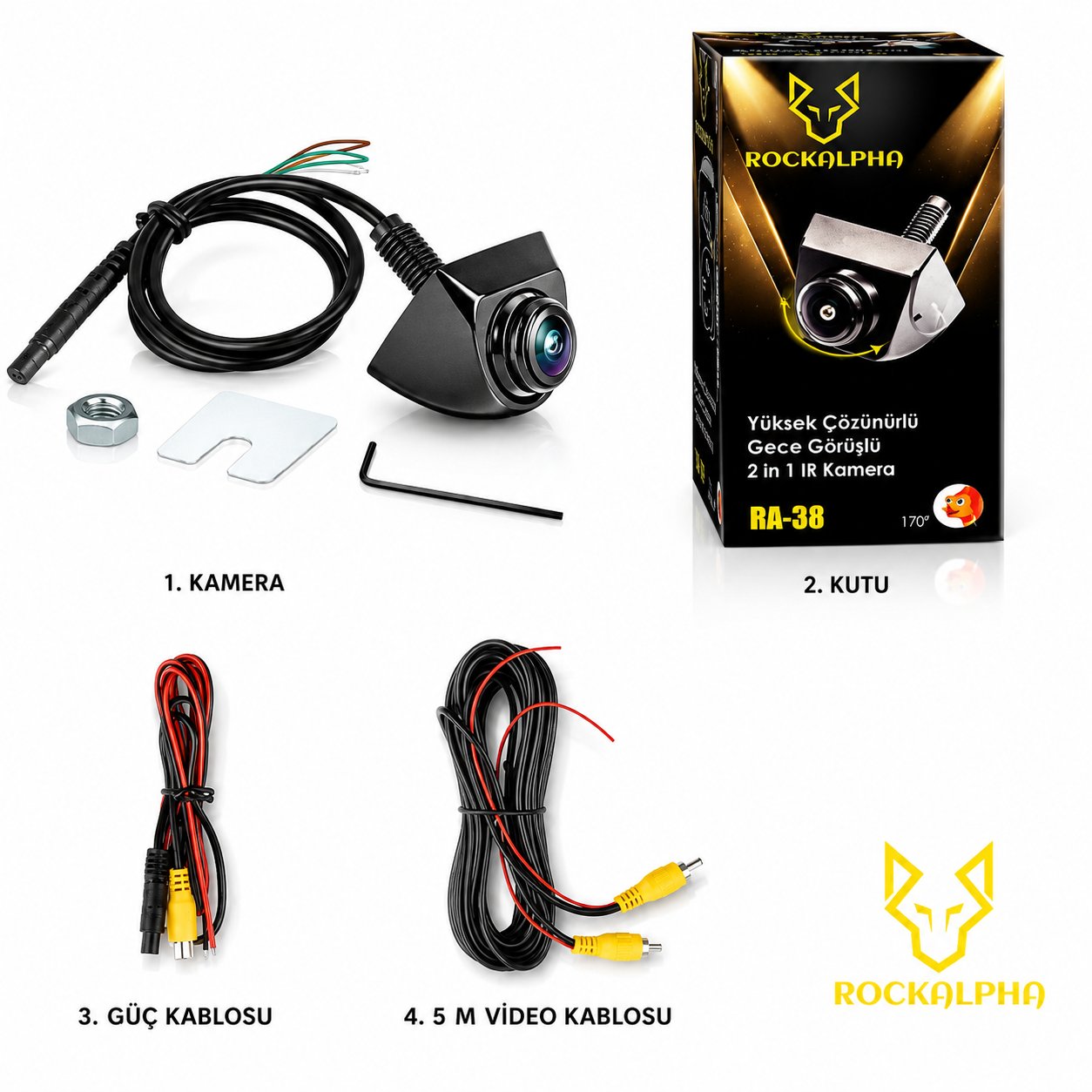 Rockalpha RA-38 Balık Gözü Geri Görüş Kamerası AHD Geniş Açılı Araç Park Kamerası