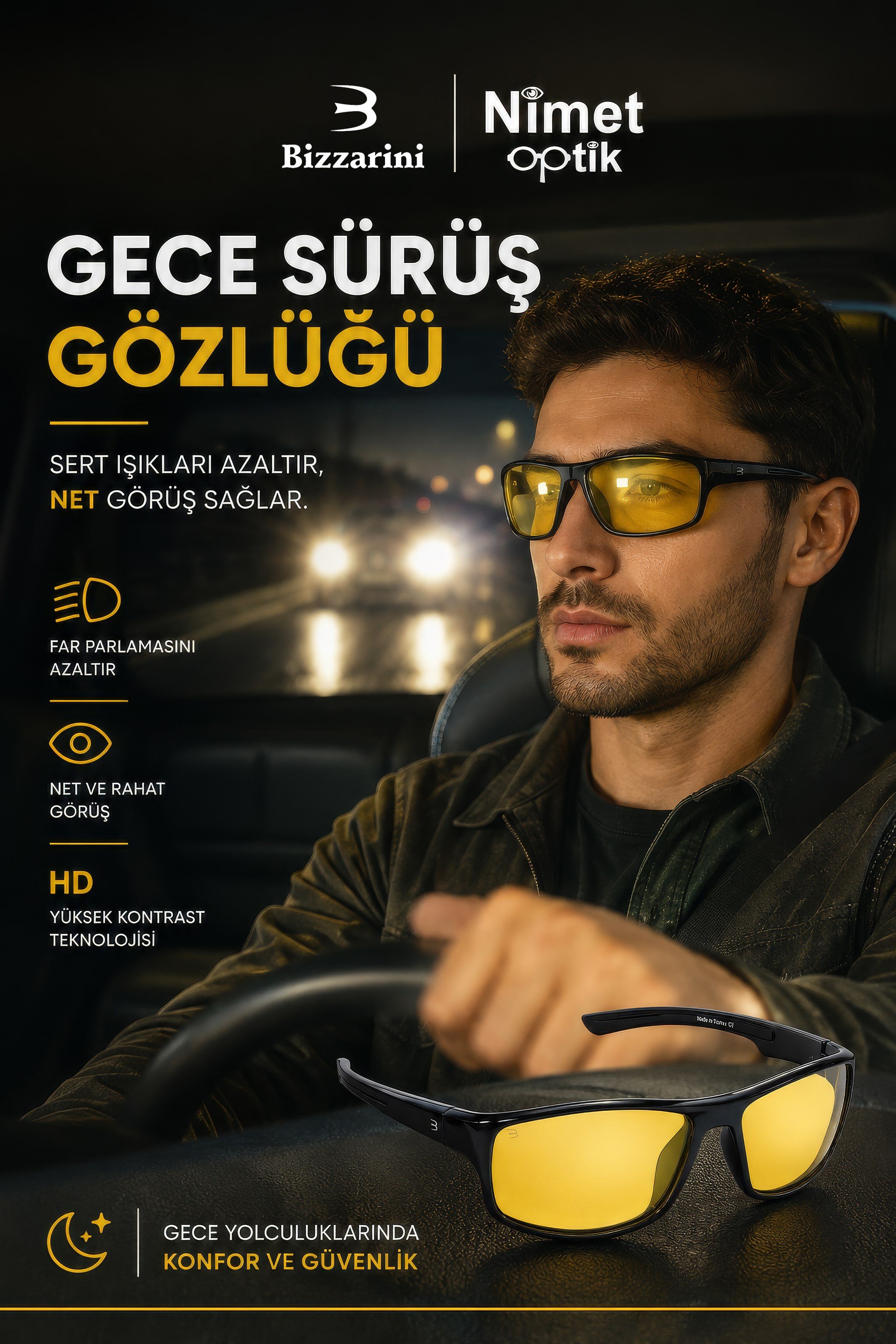 Bizzarini 601 Antifar Gece Sürüş Gözlüğü