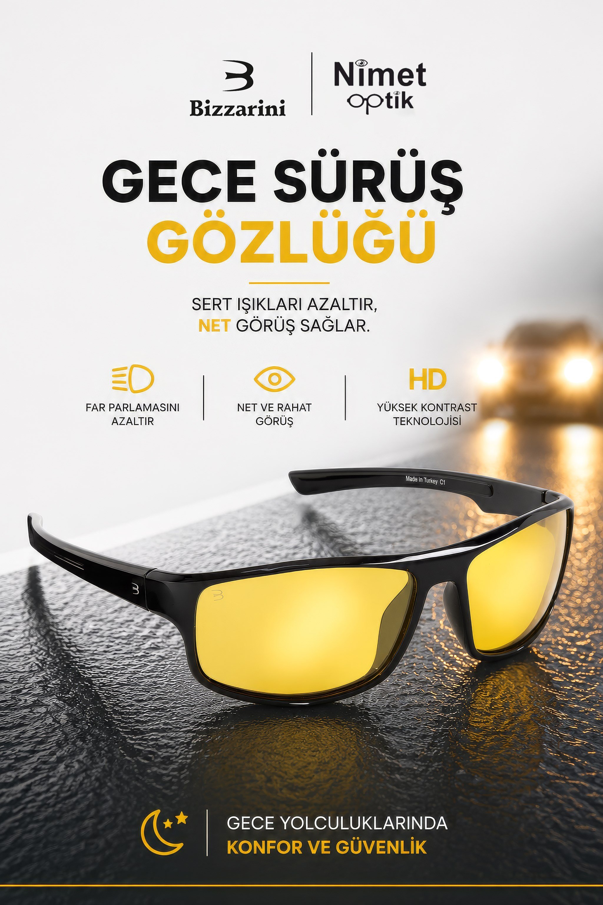 Bizzarini 601 Antifar Gece Sürüş Gözlüğü