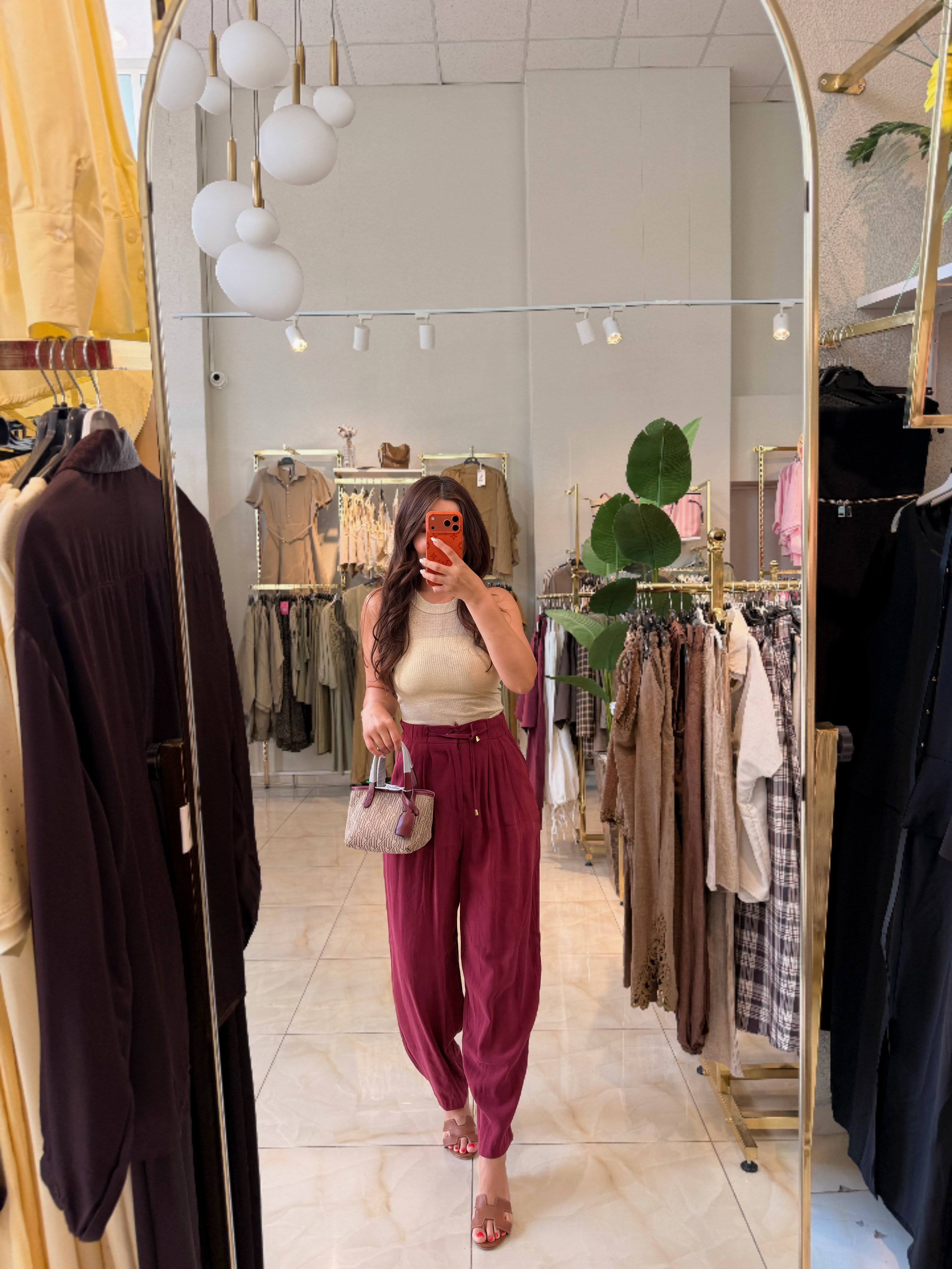     DOĞAL DOKULU BOL KESİM JOGGER PANTOLON - BORDO