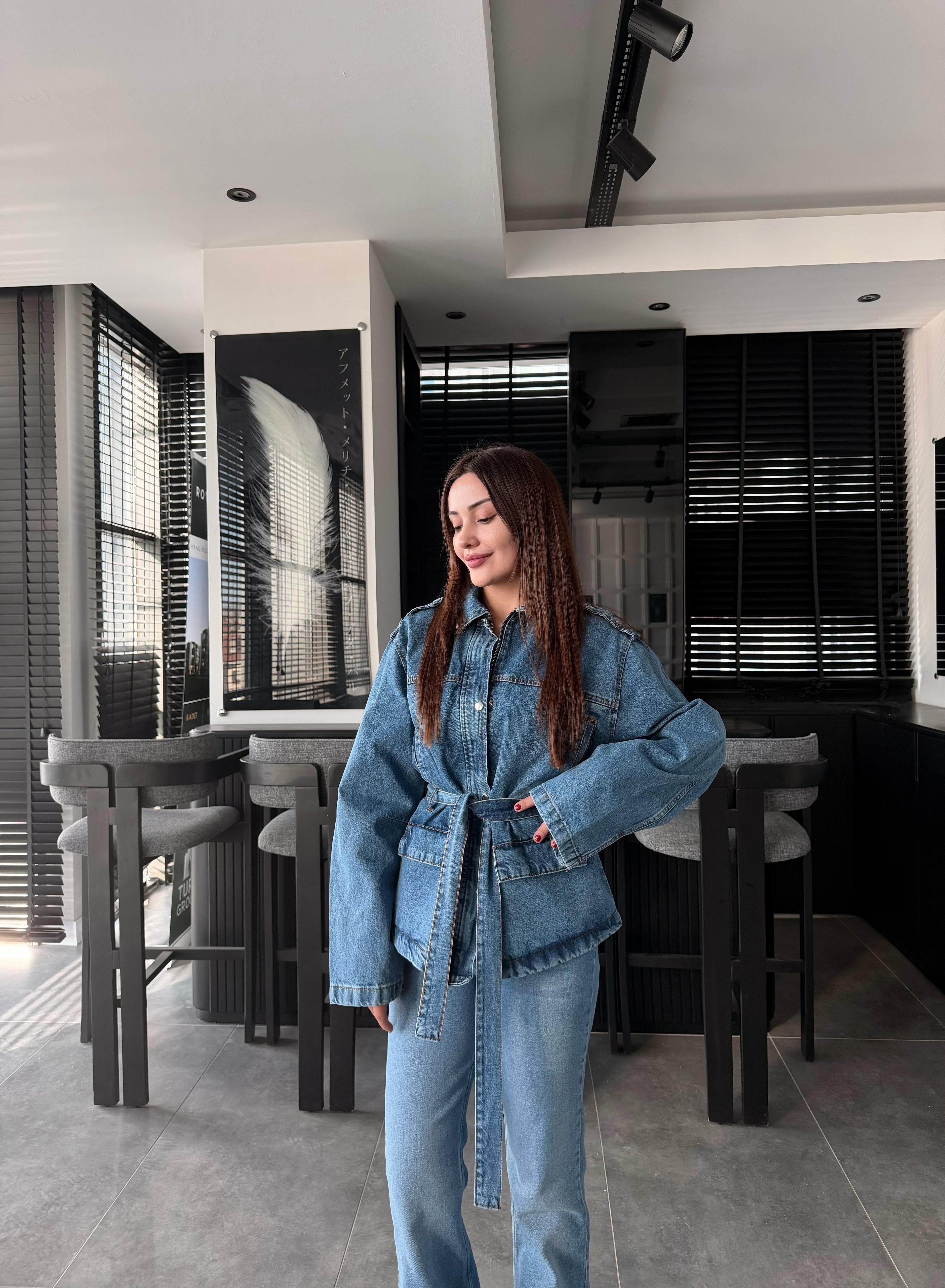 Denim bağlamalı ceket