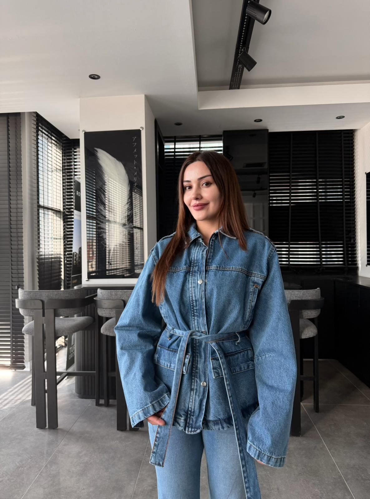 Denim bağlamalı ceket