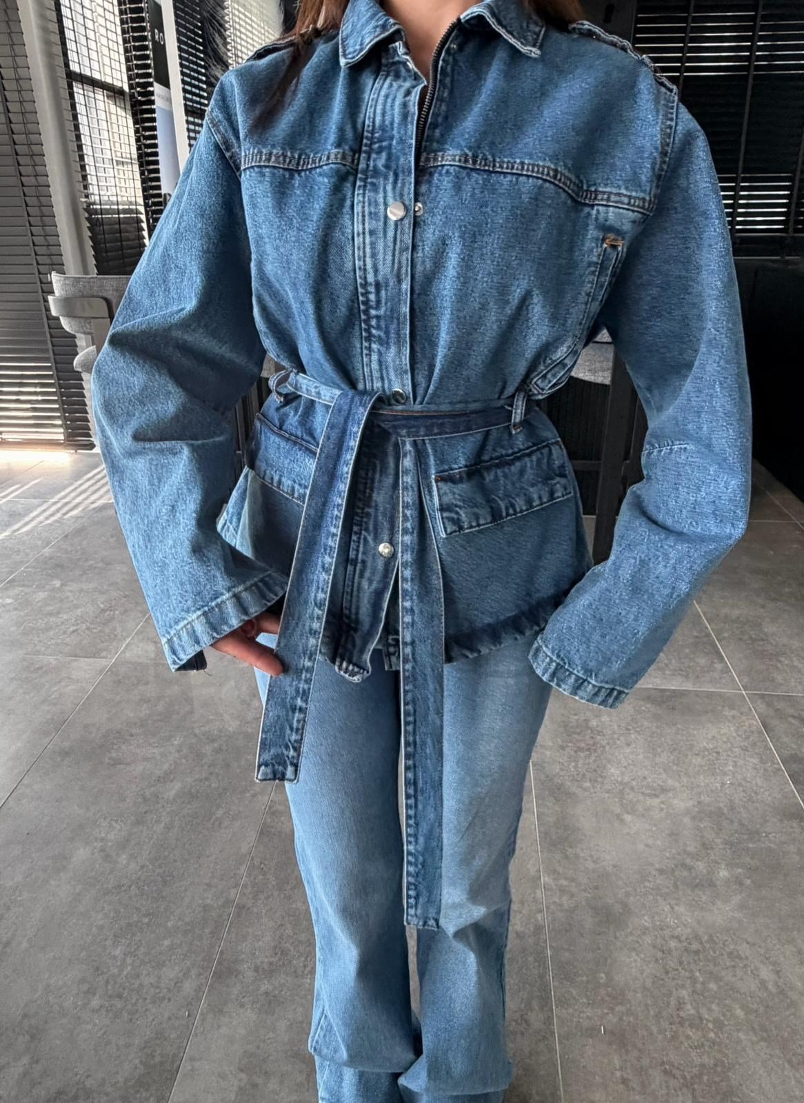 Denim bağlamalı ceket