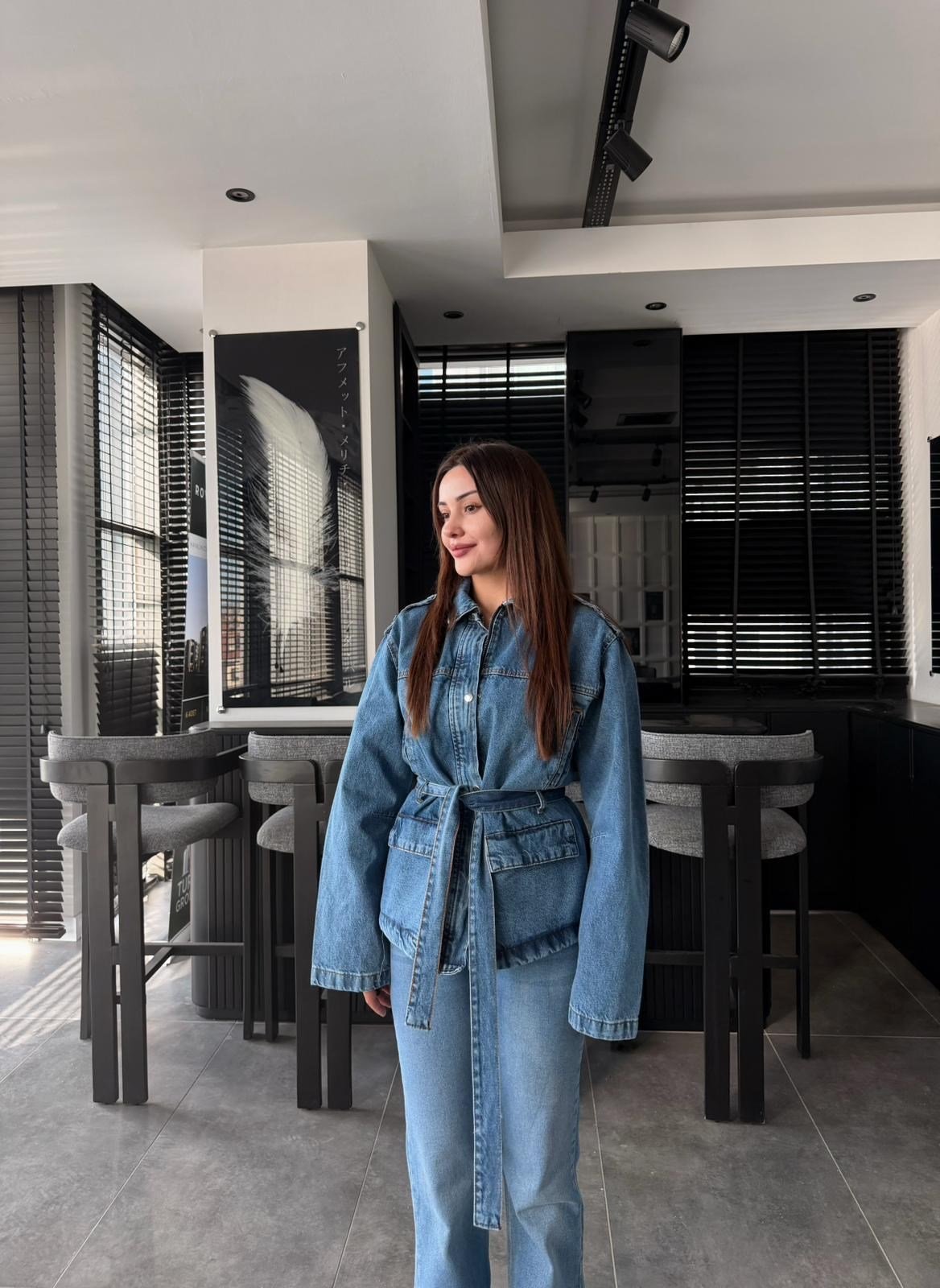 Denim bağlamalı ceket