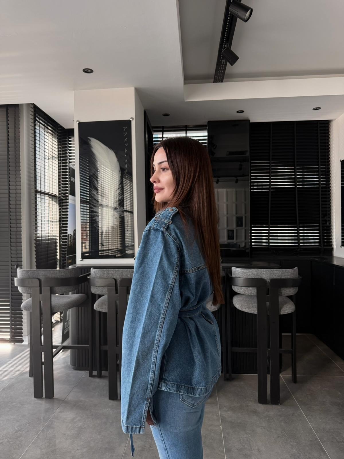 Denim bağlamalı ceket