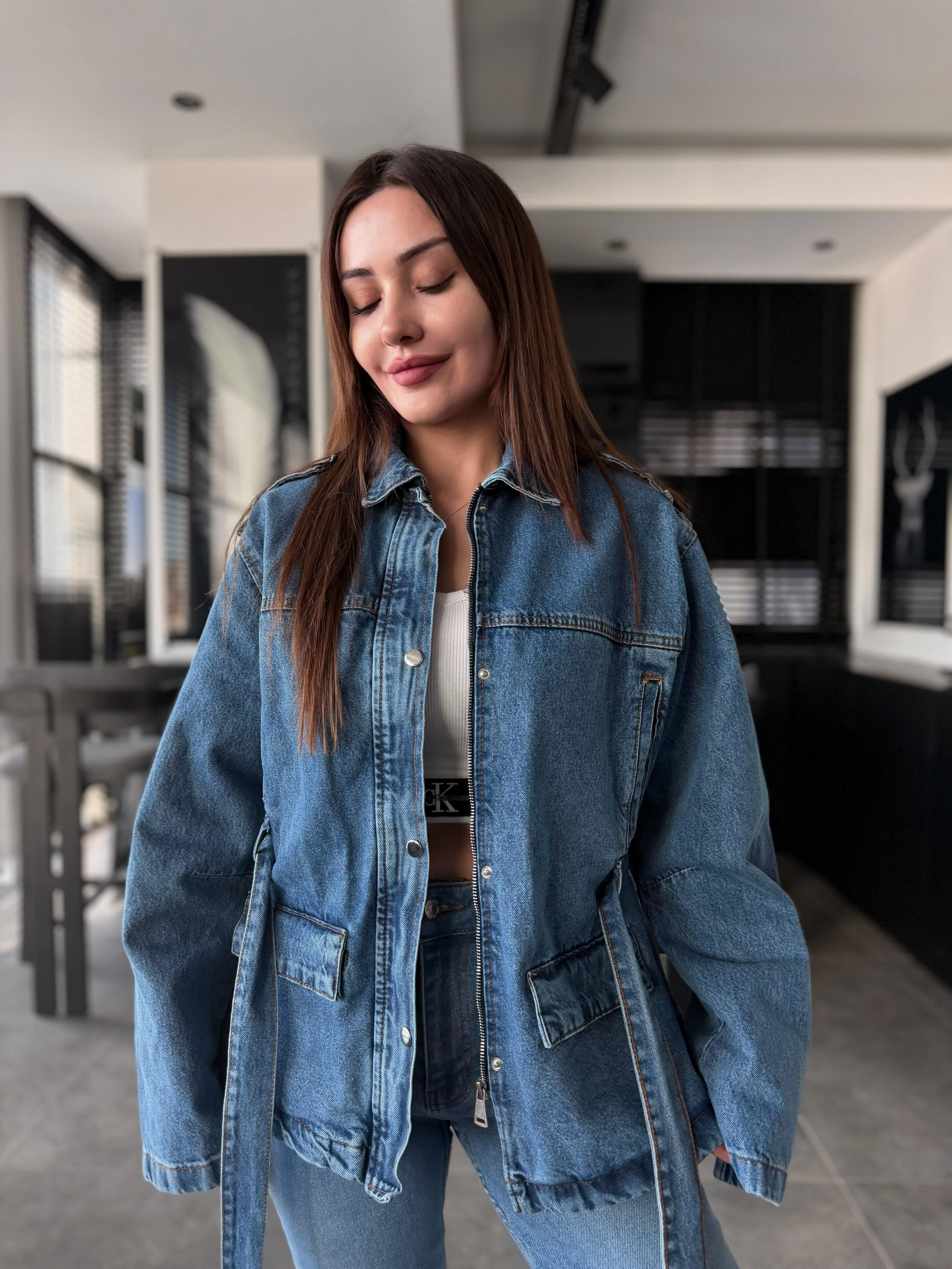 Denim bağlamalı ceket