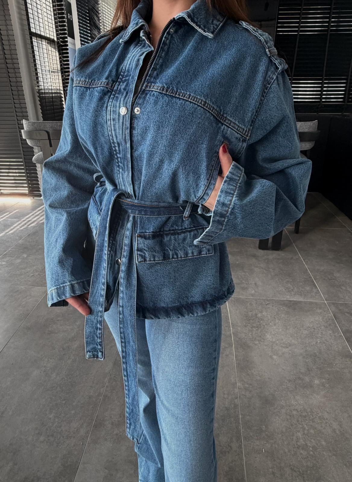 Denim bağlamalı ceket