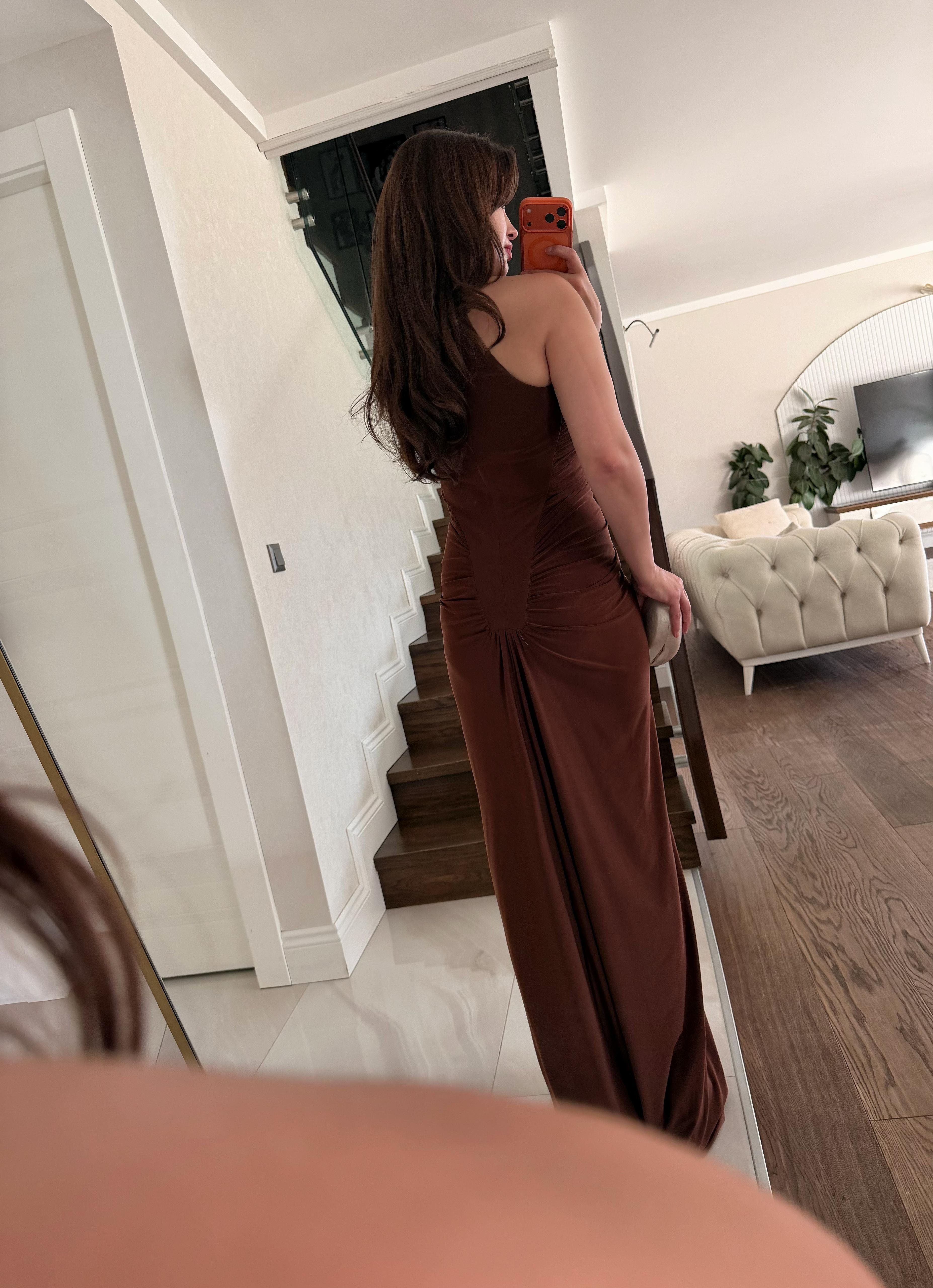 DÜĞME DETAYLI BÜZGÜLÜ ELBİSE