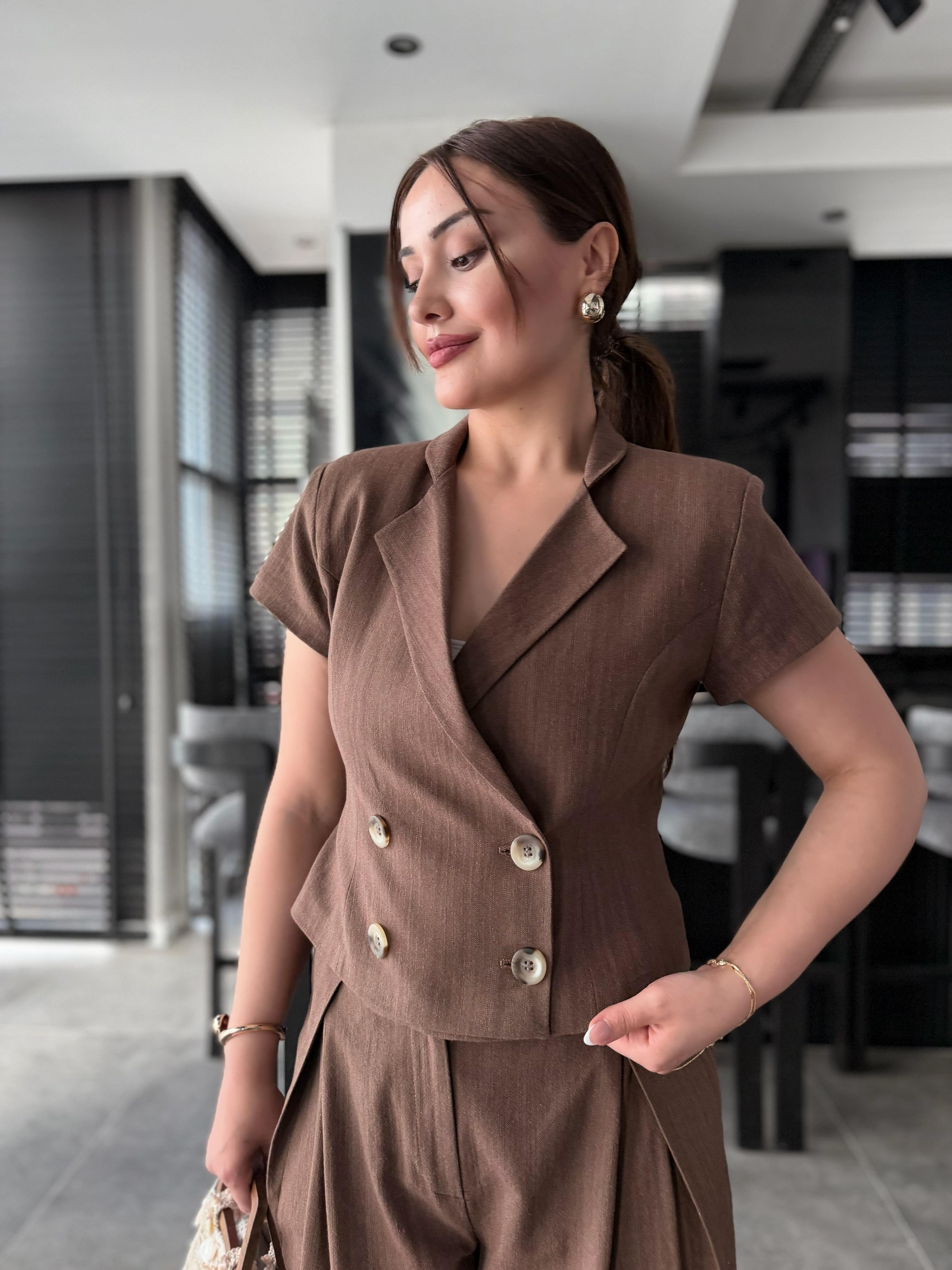 DÜĞME DETAYLI CEKET PANTOLON TAKIM